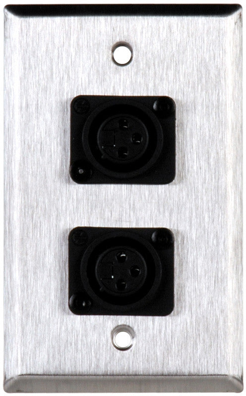 Single-Gang Clear Anodized Wall Plate with 2 Plastic Latchless 3-Pin Female XLR