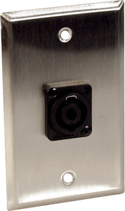 Single-Gang Black Anodized Wall Plate with One 4-Pole Speakon Male Connector