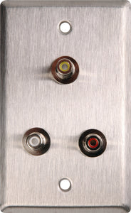 Single-Gang Stainless Steel Wall Plate with 3 RCA Feed-Thru Barrels