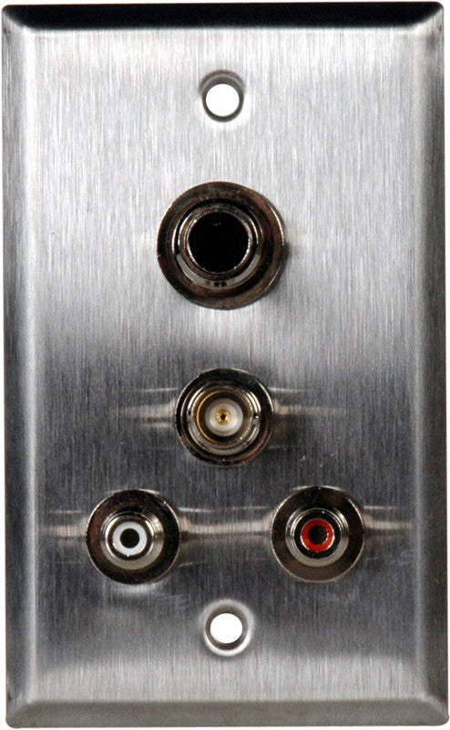 Single-Gang White Lexan Wall Plate with 2-RCA Barrels/1-BNC Barrel/1-S-Video Barrel