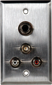 Single-Gang Gray Lexan Wall Plate with 2-RCA Barrels/1-BNC Barrel/1-S-Video Barrel