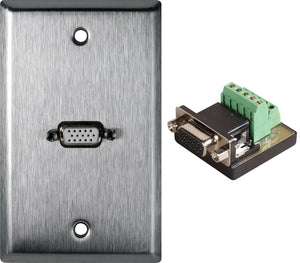 Single-Gang Stainless Plate with Single HD 15-Pin Female Terminal Block