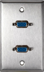 Single-Gang Stainless Wall Plate with 2 HD 15-Pin Female Rear Solder Connectors