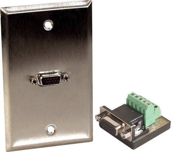 Single-Gang Clear Anodized Wall Plate with One HD15-Pin Female Terminal block