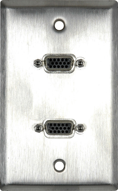 Single-Gang Brass Wall Plate with Two VGA HD 15-Pin Female Barrels