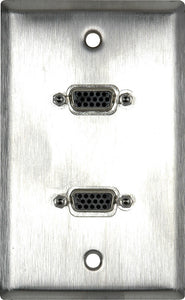 Single-Gang Stainless Steel Wall Plate with Two VGA HD 15-Pin Female Barrels