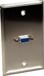 Single-Gang Stainless Steel Wall Plate with One 9-Pin D-Sub Barrel