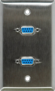 Single-Gang Stainless Steel Wall Plate with Two 9-Pin D-Sub Barrels