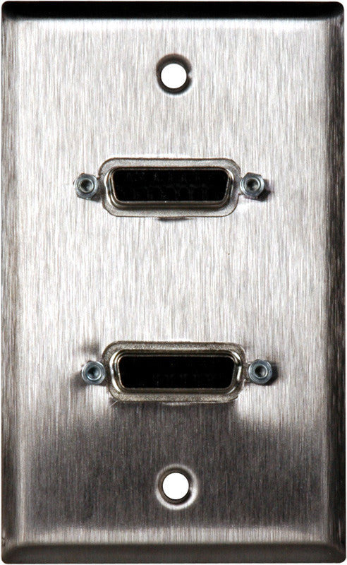 Single-Gang Clear Anodized Aluminum Plate with Two 15-Pin Female Rear Solder Connectors