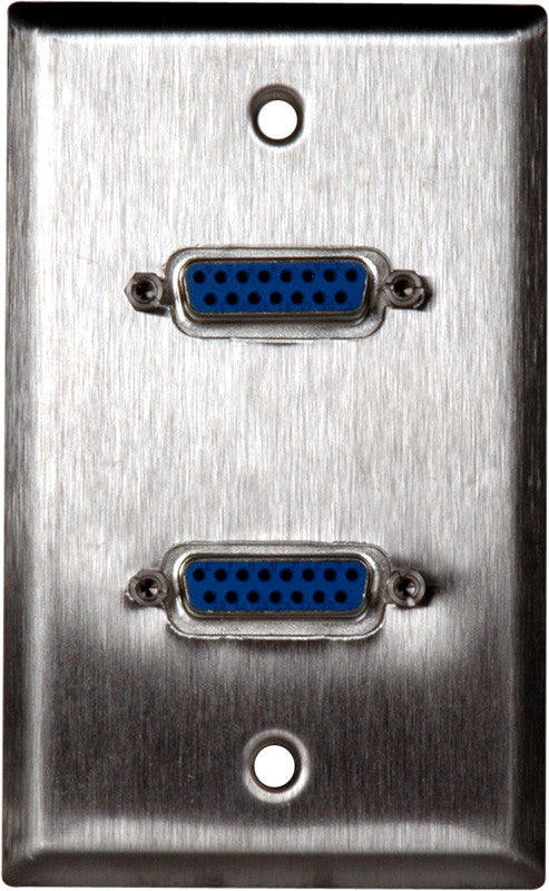 Single-Gang Clear Anodized Aluminum Wall Plate with Two 15-Pin Female Barrels