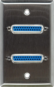 Single-Gang Black Anodized Wall Plate with Two 25-Pin D-Sub Female Barrels