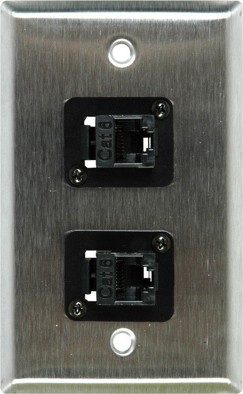 Single-Gang Black Anodized Wall Plate with 2 TecNec Cat 6 Barrels