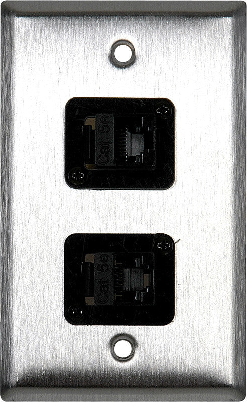 Single-Gang Clear Anodized Aluminum Wall Plate with Two TecNec RJ45 Barrels