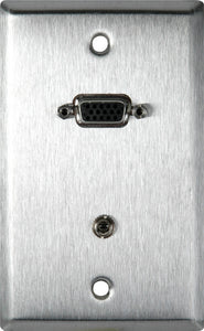 Single-Gang Stainless Wall Plate with 15-Pin HD Female Barrel & Stereo Mini Jack