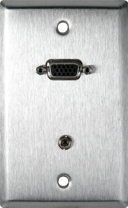 Single-Gang Stainless Wall Plate with 15-Pin HD Female Barrel & Stereo Mini Jack