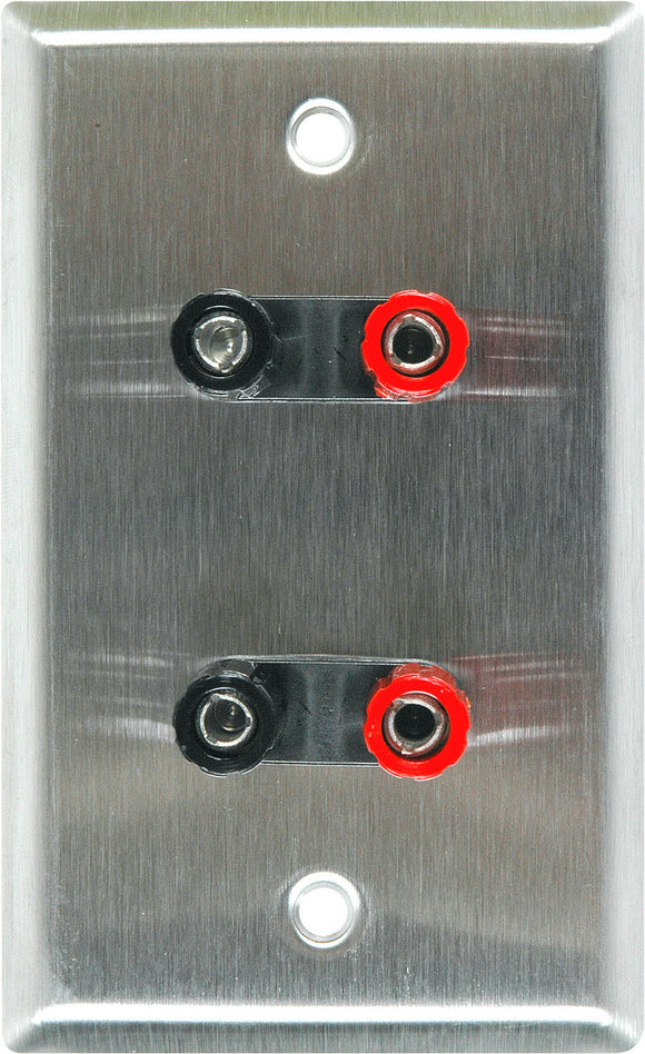 Single-Gang Black Anodized Aluminum Wall Plate with 2 Dual Binding Post Connectors