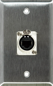 Single-Gang Black Anodized Wall Plate with 1 Neutrik RJ45 To Rear Krone Terminals