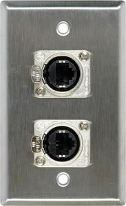 Single-Gang Stainless Wall Plate with 2 Neutrik RJ45 To Rear Krone Connectors