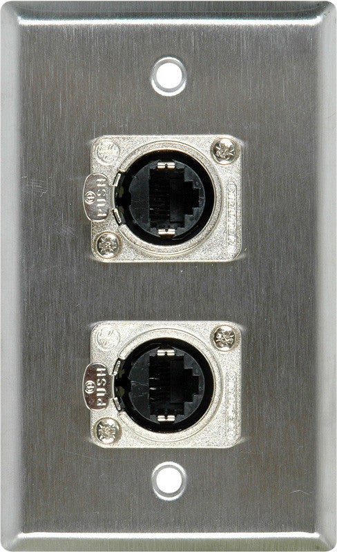 Single-Gang White Lexan Wall Plate with 2 Neutrik RJ45 To Rear Krone Connectors