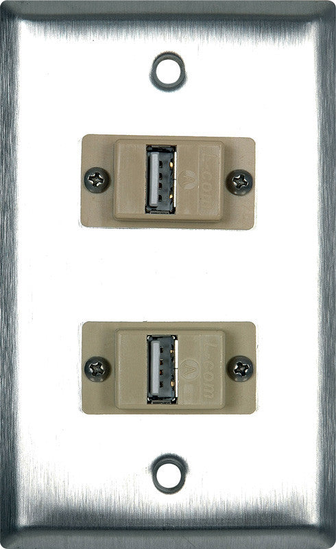 Single-Gang Black Anodized Aluminum Wall Plate with 2 USB A to B Barrels