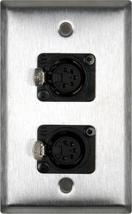 Single-Gang Stainless Steel Wall Plate with Two 5-Pin XLR DMX Connectors