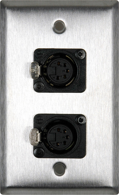 Single-Gang Stainless Steel Wall Plate with Two 5-Pin XLR DMX Connectors