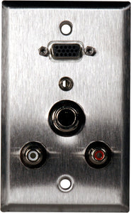 Single-Gang Clear Anodized Plate with 1:VGA Feed Thru 1:SVHS 2:RCA & 1: 3.5 Stereo Mini Jack