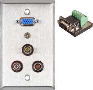 Single-Gang Plate with HD 15-Pin F-TB / 3 RCA Barrels/1 Mini Jack 3.5mm