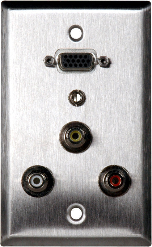 Single-Gang Brass Plate with 1-VGA Female Barrel/3 RCA Barrels/1 Mini Jack 3.5mm