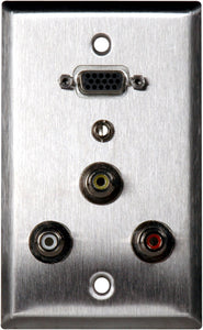 Single-Gang Clear Anodized Plate with 1-VGA Female Barrel/3 RCA Barrels/1 Mini Jack 3.5mm