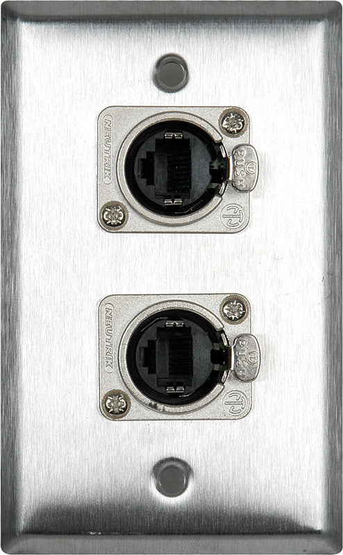 Single-Gang Gray Lexan Wall Plate with 2 Neutrik NE8FDP Barrel Connectors