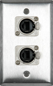 Single-Gang White Lexan Wall Plate with 2 Neutrik NE8FDP Barrel Connectors