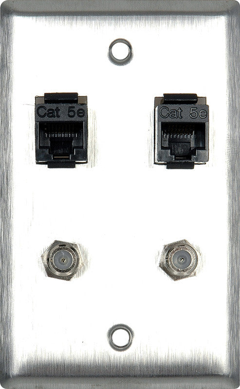 Single-Gang Ivory Lexan Wall Plate With 2- RJ45 Barrels & 2- F Coax Barrels