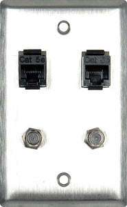 Single-Gang Clear Anodized Wall Plate With 2- RJ45 Barrels & 2- F Coax Barrels