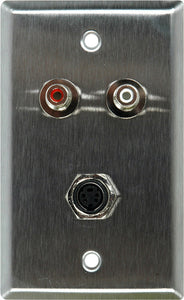 Single-Gang Black Anodized Wall Plate with 1 SVideo to 2 BNC Breakout and 2 RCA