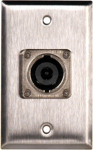 Single-Gang Black Anodized Wall Plate with 1 Neutrik NL8MPR 8 Pole Speakon Connector