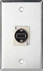 Single-Gang Stainless Steel Wall Plate with 1 USB A to B Barrels