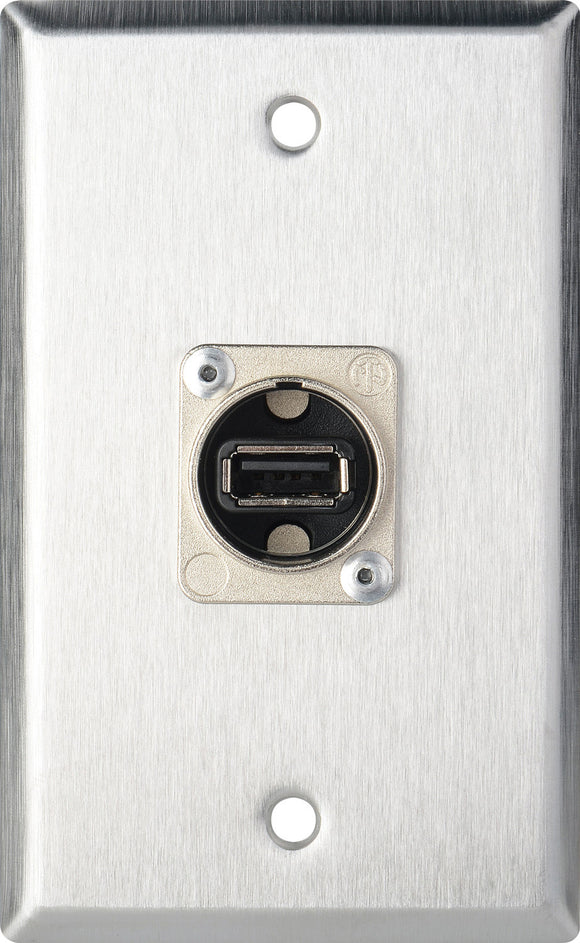 Single-Gang Stainless Steel Wall Plate with 1 USB A to B Barrels