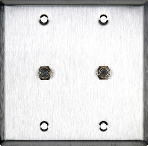 Double-Gang Stainless Steel Wall Plate with Two F- Female Barrel Connectors