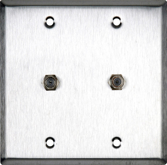 Double-Gang Brass Wall Plate with Two F- Female Barrel Connectors