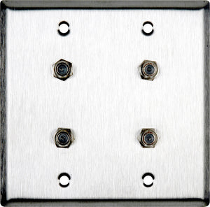 Double-Gang Black Anodized Aluminum Wall Plate with 4 F- Female Barrel Connectors