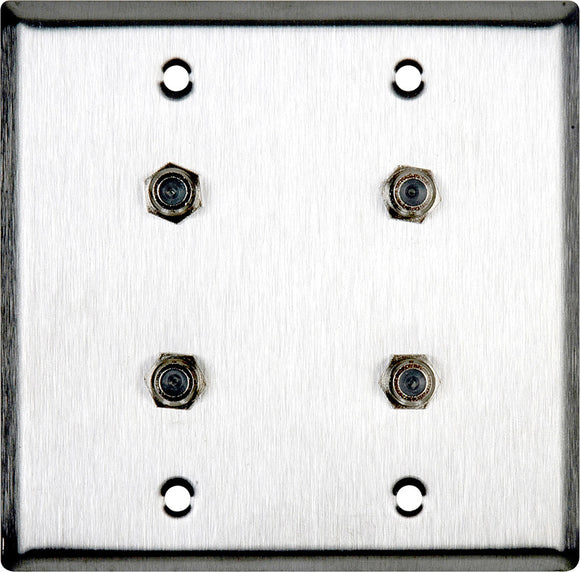 Double-Gang Clear Anodized Aluminum Wall Plate with 4 F- Female Barrel Connectors