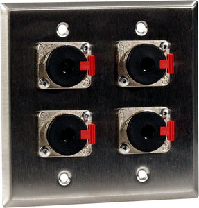 Double-Gang Ivory Lexan Wall Plate with 4 Neutrik NJ3FP6C Stereo 1/4 Latching Jacks