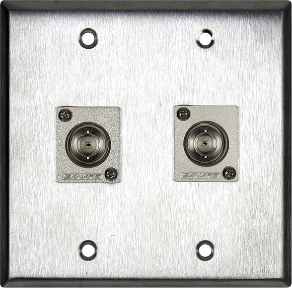 Double-Gang Stainless Steel Wall Plate with 2 Canare BCJ-JRU Recessed BNC Barrels