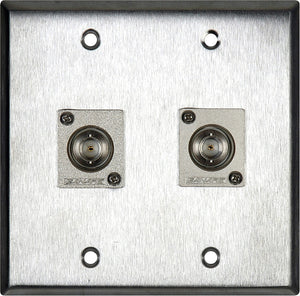 Double-Gang Black Anodized Wall Plate with 2 Canare BCJ-JRU Recessed BNC Barrels