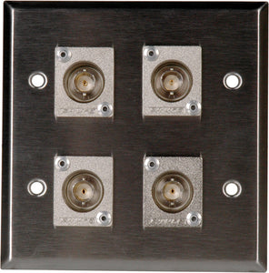 Double-Gang Brass Wall Plate with 4 Canare BCJ-JRU Recessed BNC Barrels