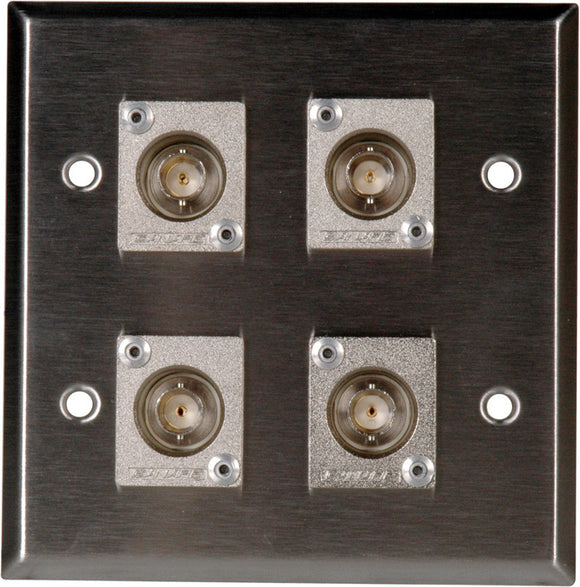 Double-Gang Clear Anodized Wall Plate with 4 Canare BCJ-JRU Recessed BNC Barrels