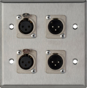 Double-Gang Neutrik Dual 3-Pin XLR-M & Dual XLR-F Clear Anodized Wall Plate