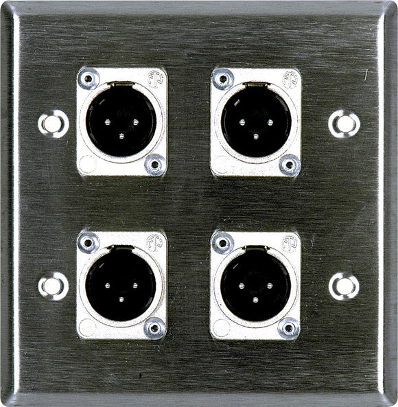 Double-Gang Brown Lexan Wall Plate with 4 Neutrik XLR 3-Pin Male Connectors