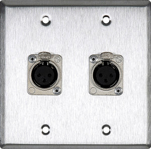 Double-Gang White Lexan Wall Plate with 2 Neutrik Latching 3-Pin XLR Females